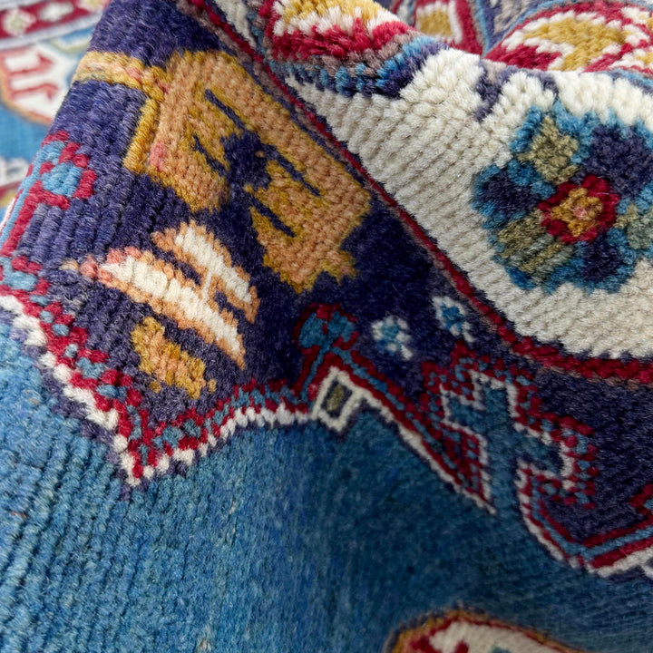 Blue Afghan Kazak Rug 3' 3" x 4' 9" Hand-Knotted | No. AL98740