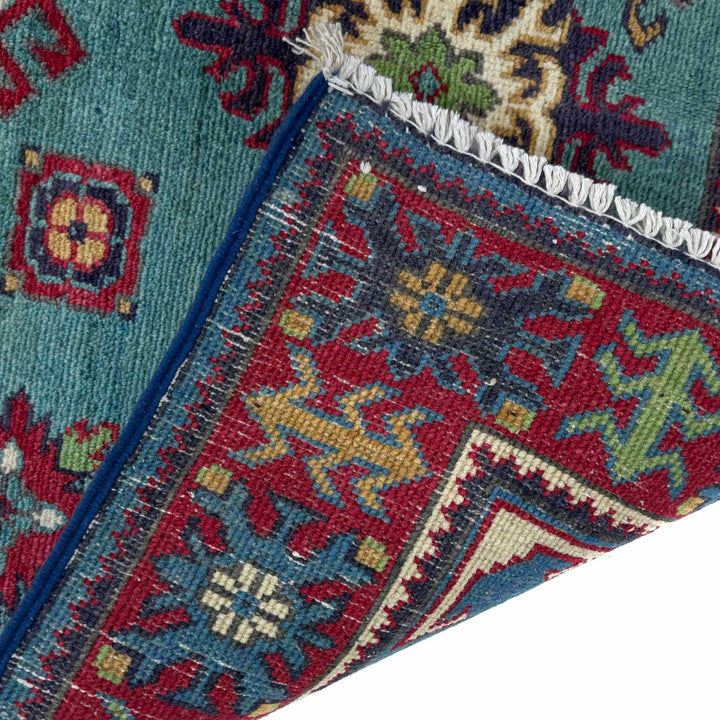 Blue Afghan Kazak Rug 3' 2" x 4' 8" Hand-Knotted | No. AL70027