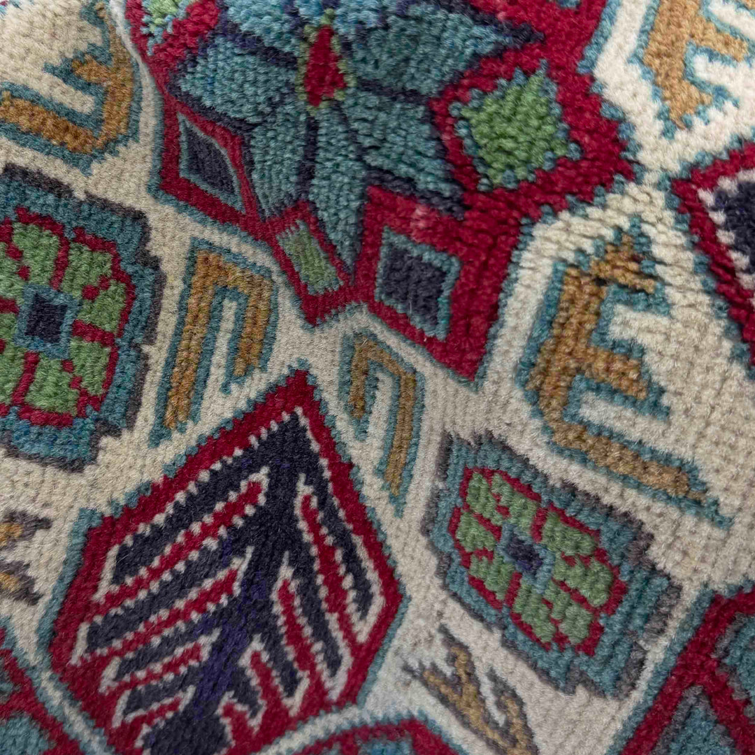 Blue Afghan Kazak Rug 3' 2" x 4' 8" Hand-Knotted | No. AL70027