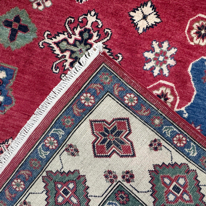 Red Afghan Kazak Rug 6' 7" x 10' 0" Hand-Knotted | No. AL75246