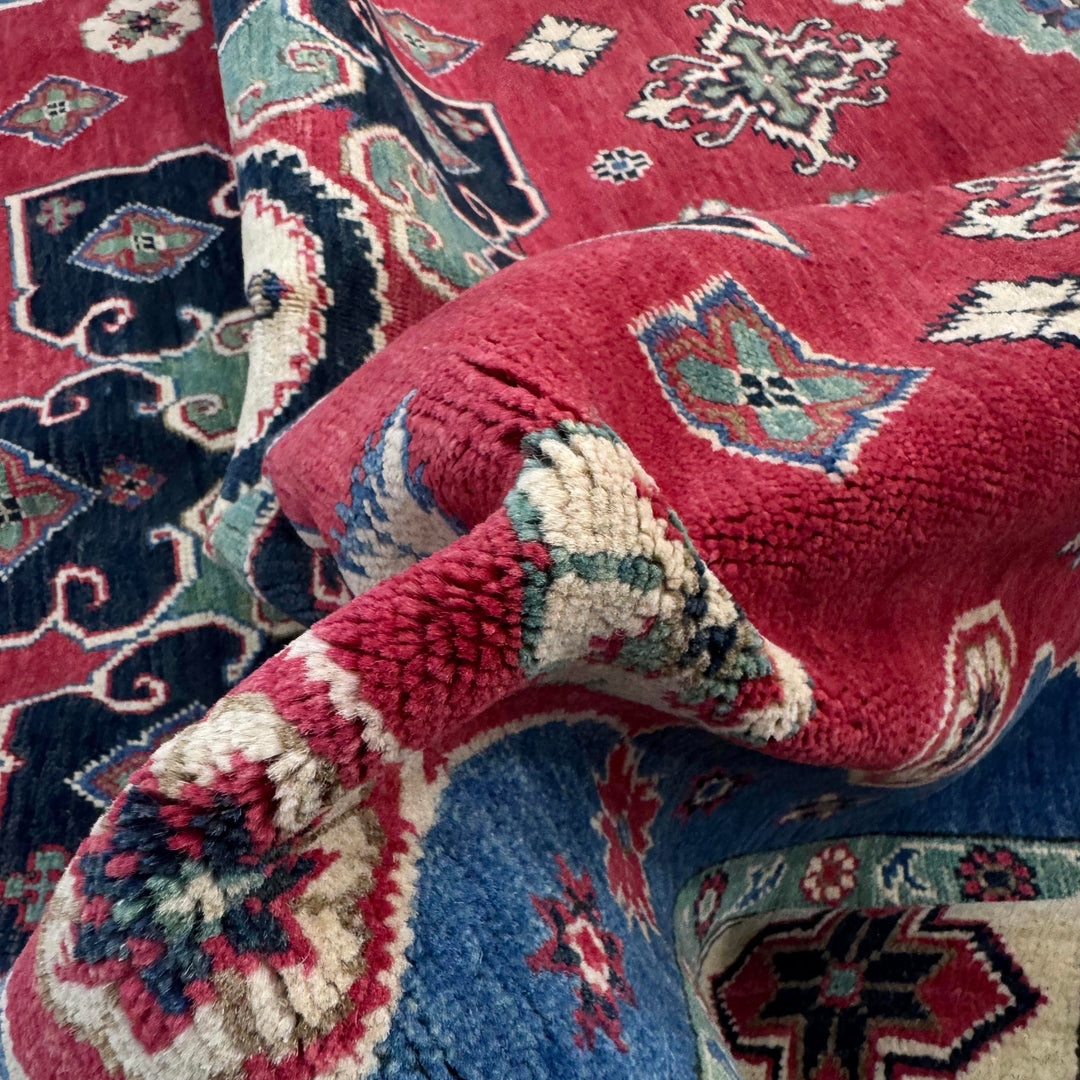 Red Afghan Kazak Rug 6' 7" x 10' 0" Hand-Knotted | No. AL75246