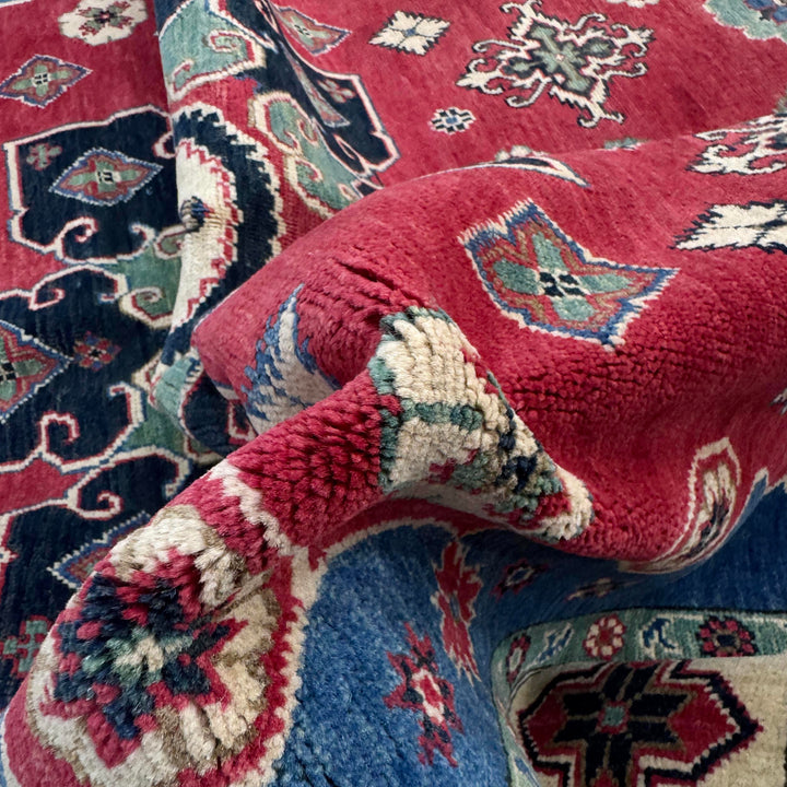 Red Afghan Kazak Rug 6' 7" x 10' 0" Hand-Knotted | No. AL75246