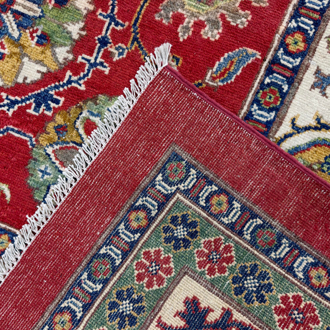Red Afghan Kazak Rug 5' 10" x 8' 11" Hand-Knotted | No. AL85636