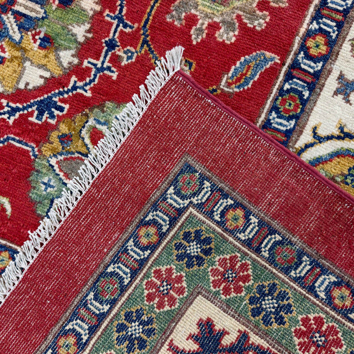 Red Afghan Kazak Rug 5' 10" x 8' 11" Hand-Knotted | No. AL85636