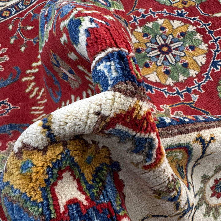 Red Afghan Kazak Rug 5' 10" x 8' 11" Hand-Knotted | No. AL85636