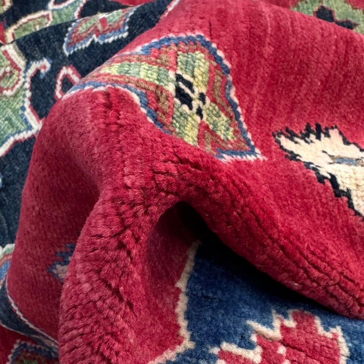 Red Afghan Kazak Rug 6' 7" x 9' 10" Hand-Knotted field