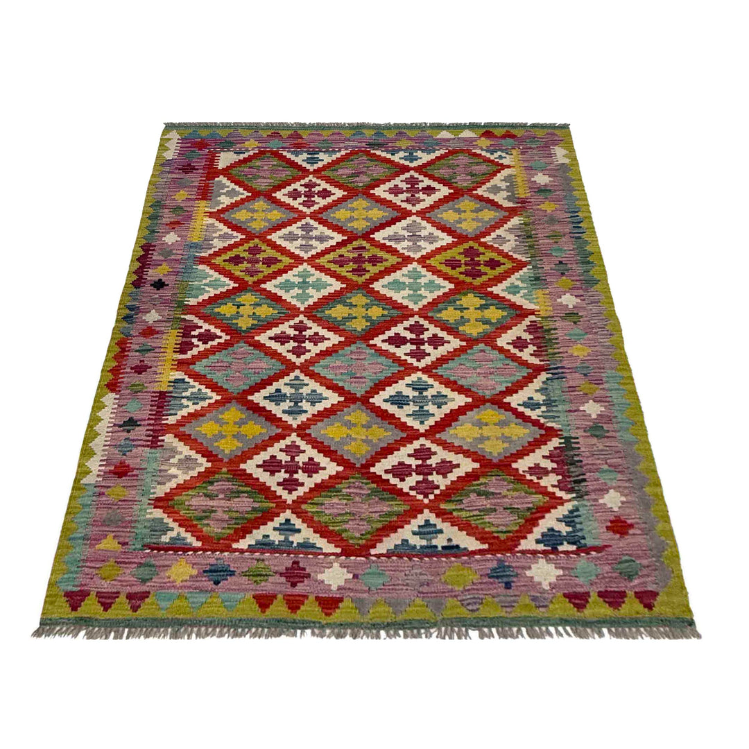 Afghan Vegetable Kilim Rug 3' 10" x 5' 1" Flat-Weave detail