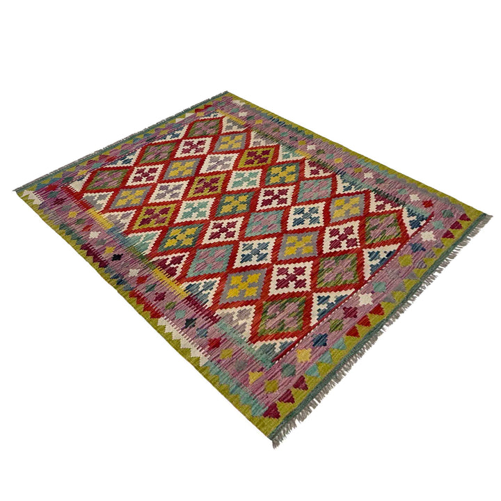 Afghan Vegetable Kilim Rug 3' 10" x 5' 1" Flat-Weave view