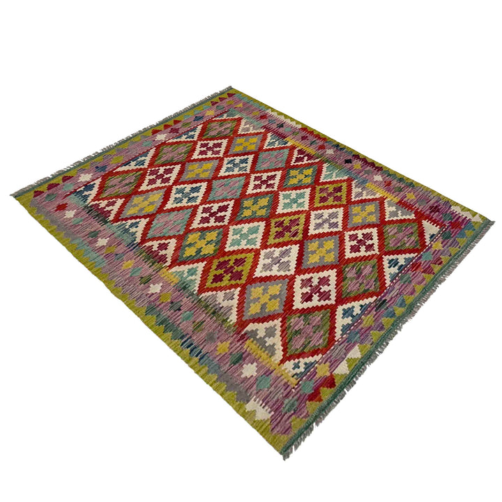 Afghan Vegetable Kilim Rug 3' 10" x 5' 1" Flat-Weave close-up
