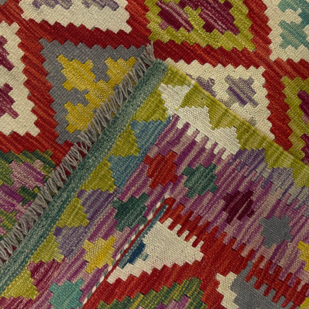 Afghan Vegetable Kilim Rug 3' 10" x 5' 1" Flat-Weave border