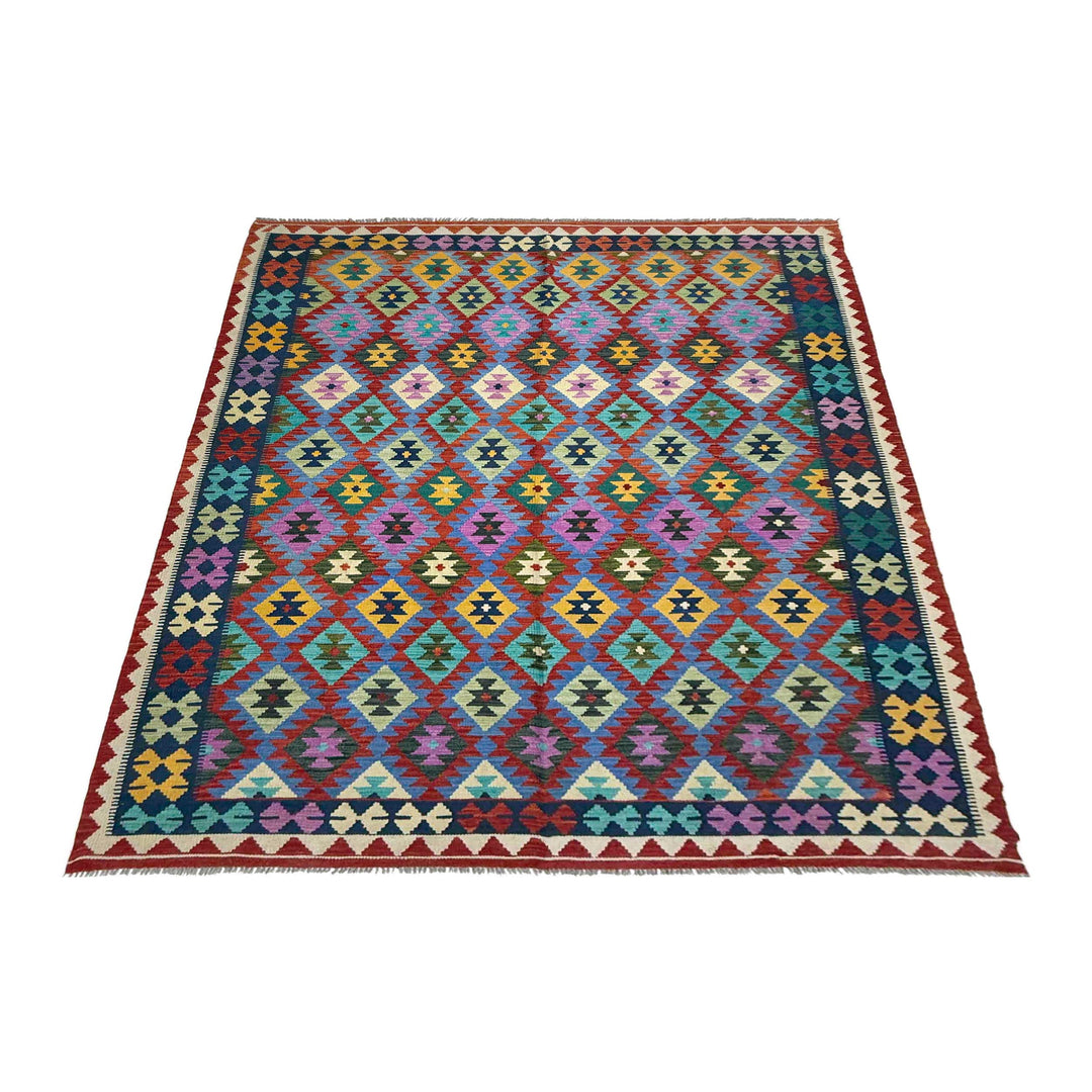 Afghan Vegetable Kilim Rug 6' 8" x 9' 11" Flat-Weave detail