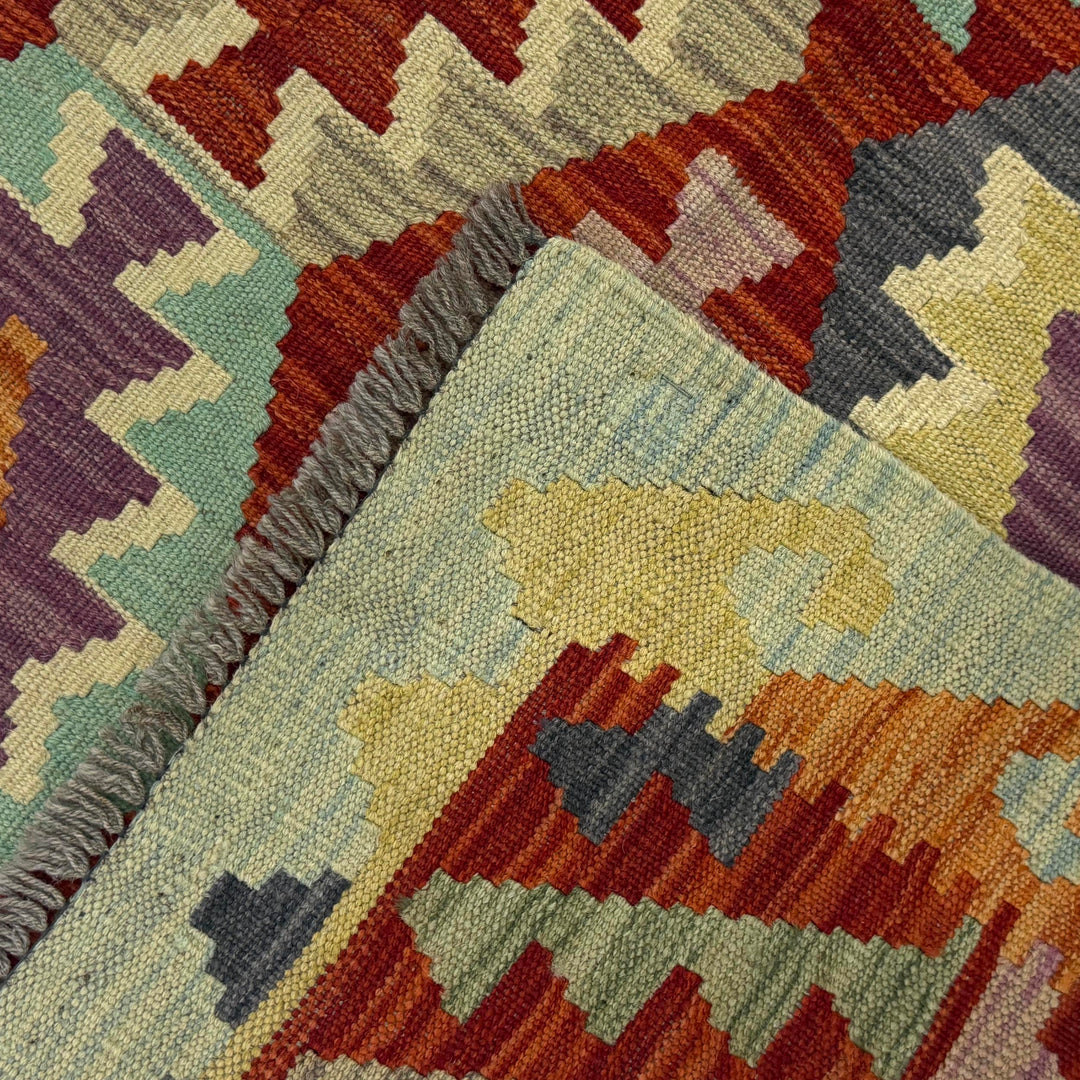 Afghan Vegetable Kilim Rug 3' 3" x 4' 8" Flat-Weave border