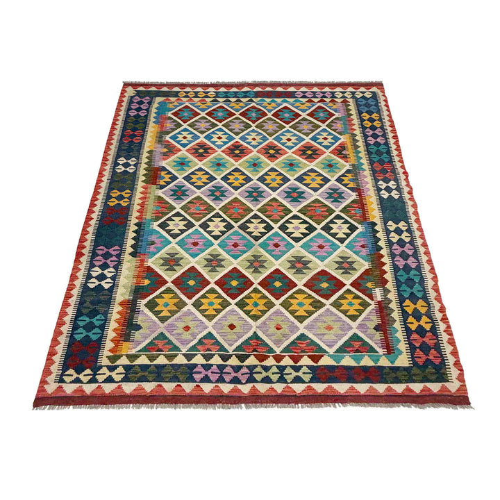Afghan Vegetable Kilim Rug 5' 9" x 8' 5" Flat-Weave detail