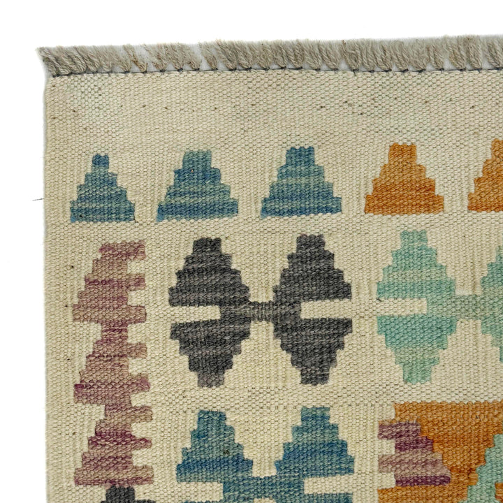 Afghan Vegetable Kilim Rug 2'7" x 4'3" Flat-Weave pattern