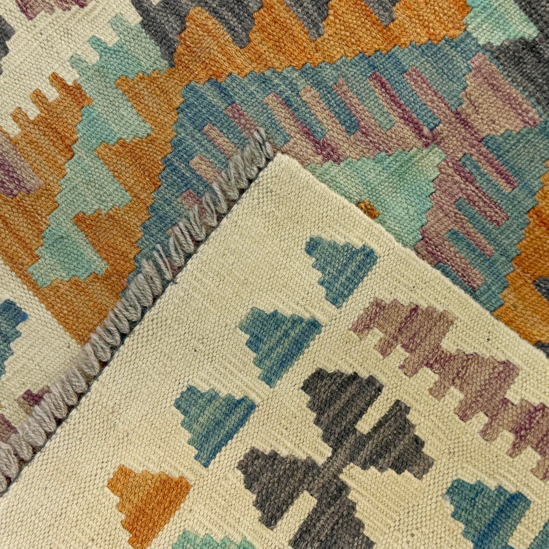 Afghan Vegetable Kilim Rug 2'7" x 4'3" Flat-Weave border