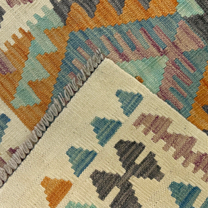 Afghan Vegetable Kilim Rug 2'7" x 4'3" Flat-Weave border