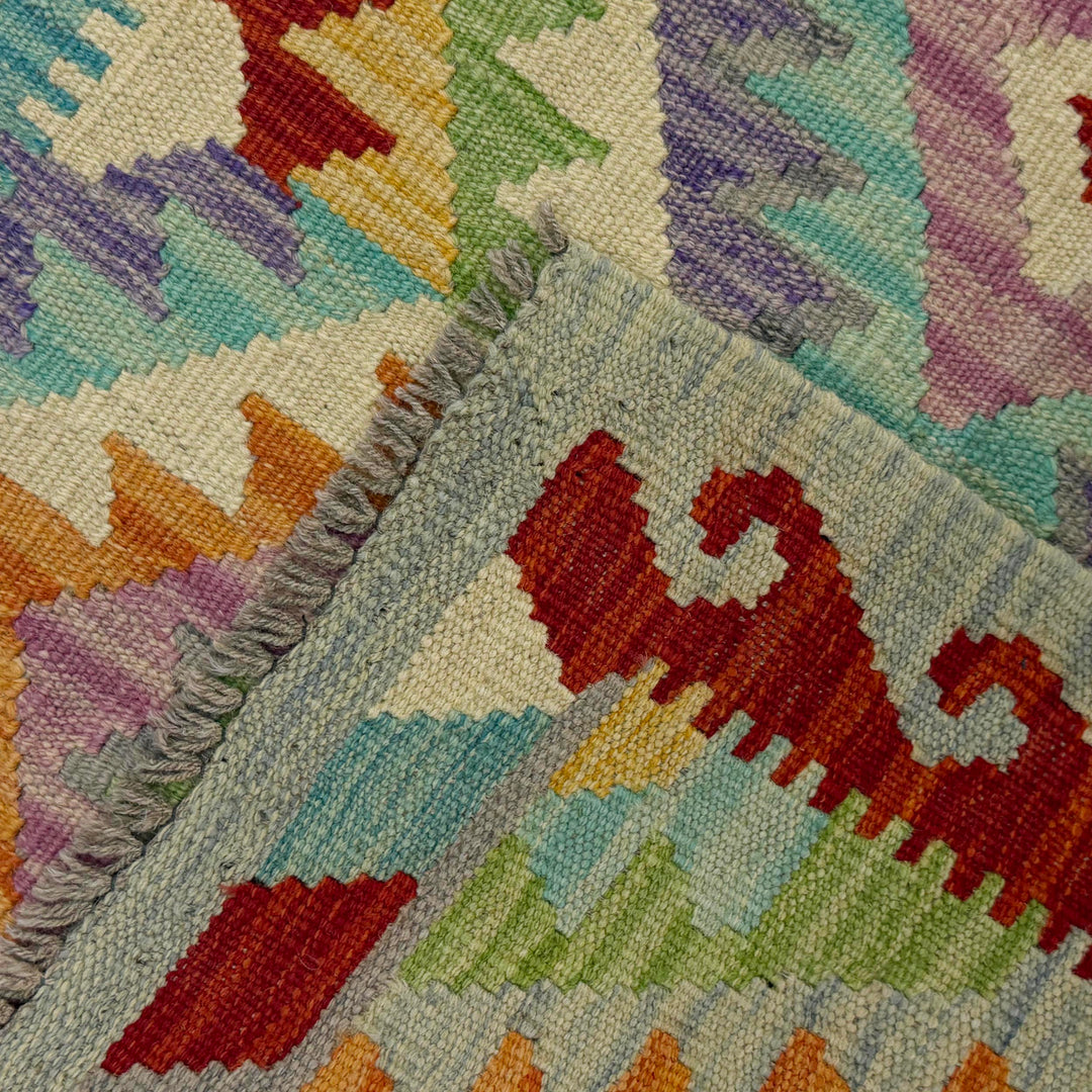 Afghan Vegetable Kilim Rug 2' 5" x 3' 10" Flat-Weave border