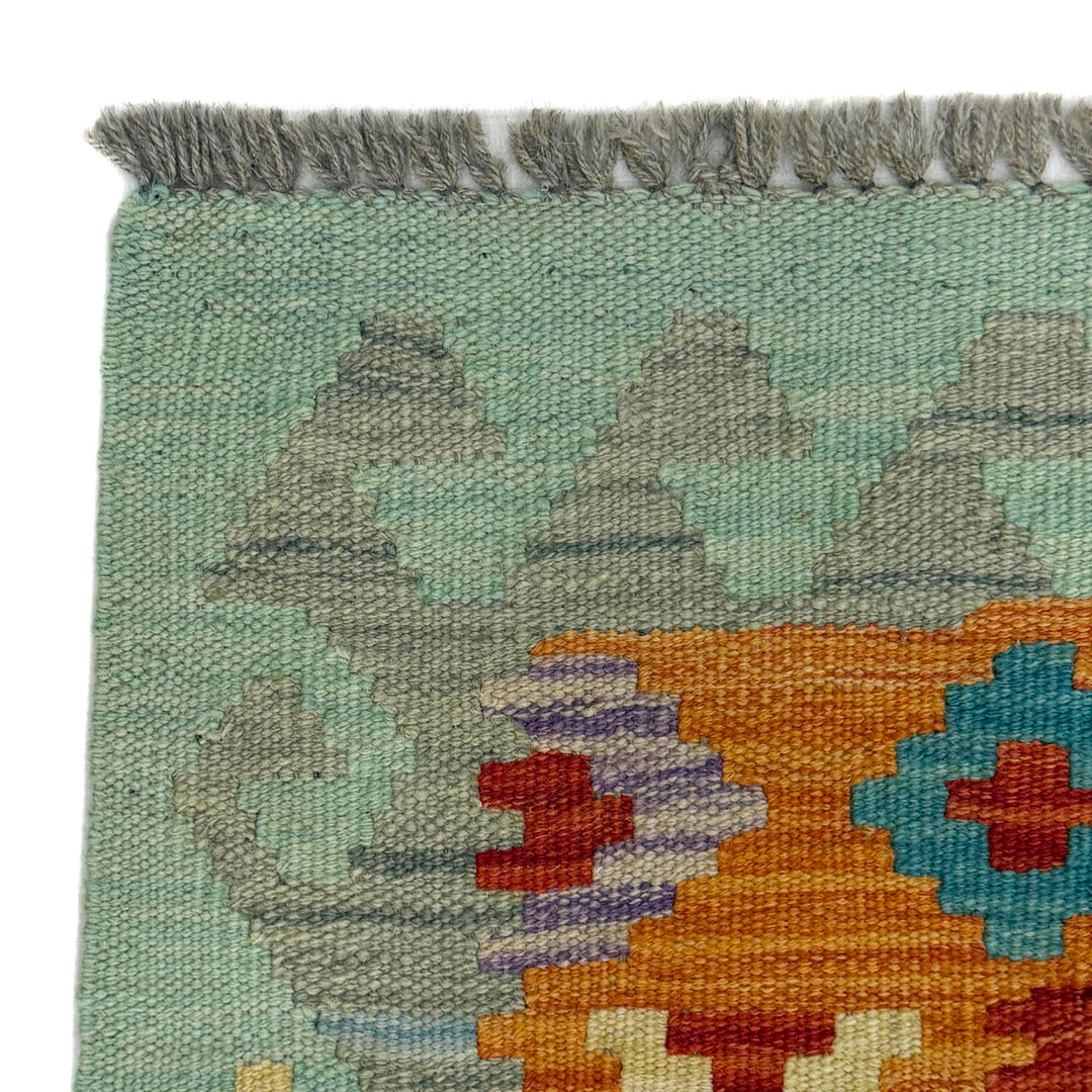 Afghan Vegetable Kilim Rug 2'7" x 4'2" Flat-Weave pattern
