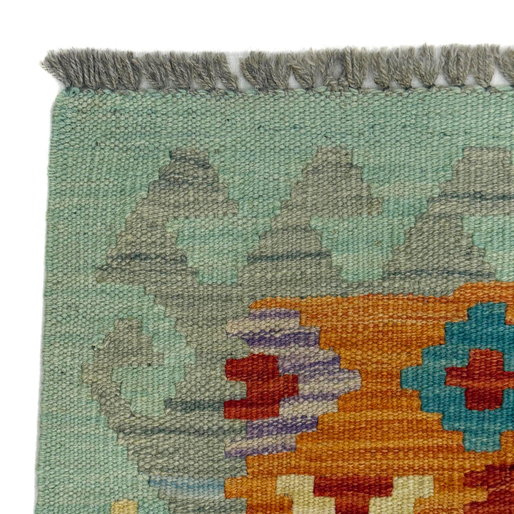 Afghan Vegetable Kilim Rug 2'7" x 4'2" Flat-Weave pattern