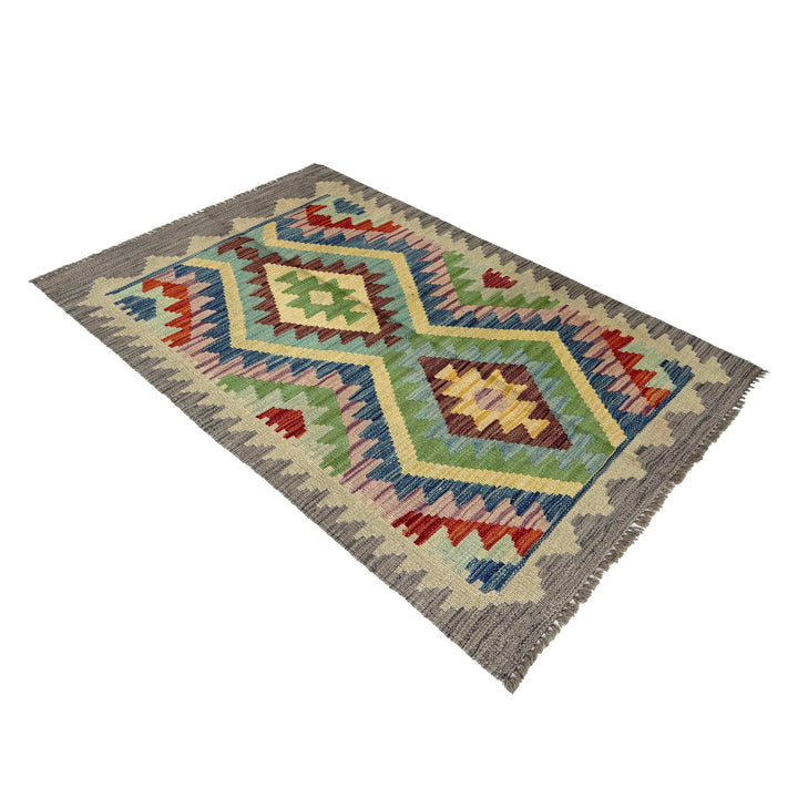 Afghan Vegetable Kilim Rug 2' 5" x 3' 11" Flat-Weave close-up