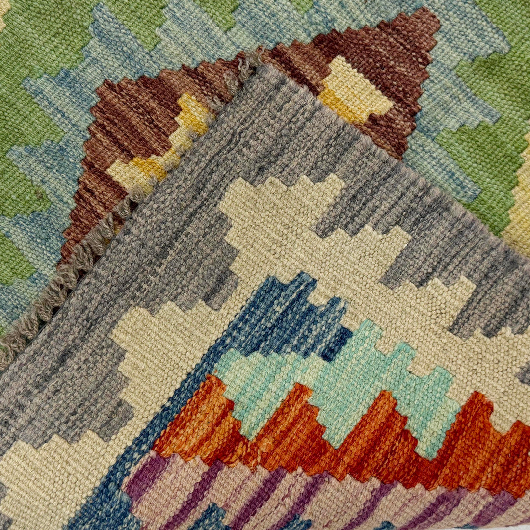 Afghan Vegetable Kilim Rug 2' 5" x 3' 11" Flat-Weave border