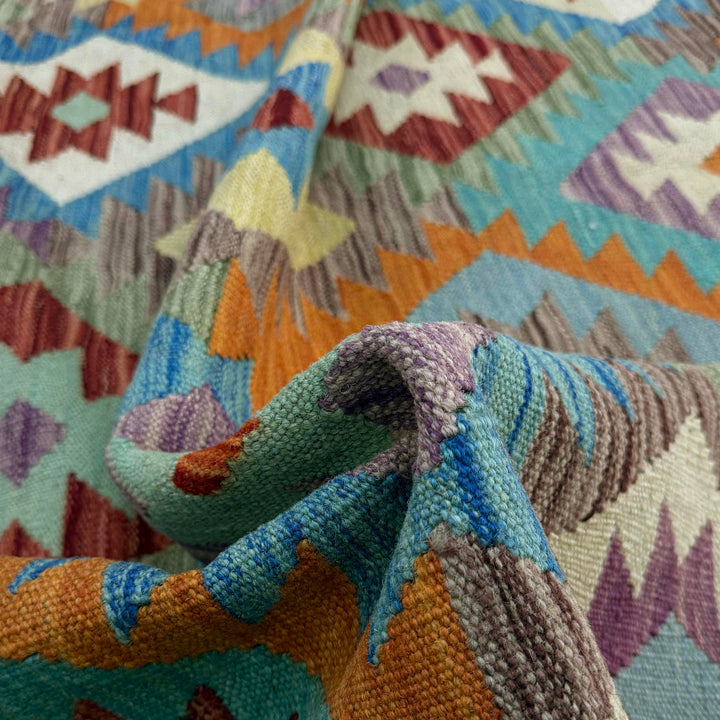 Afghan Vegetable Kilim Rug 6' 5" x 9' 11" Flat-Weave texture