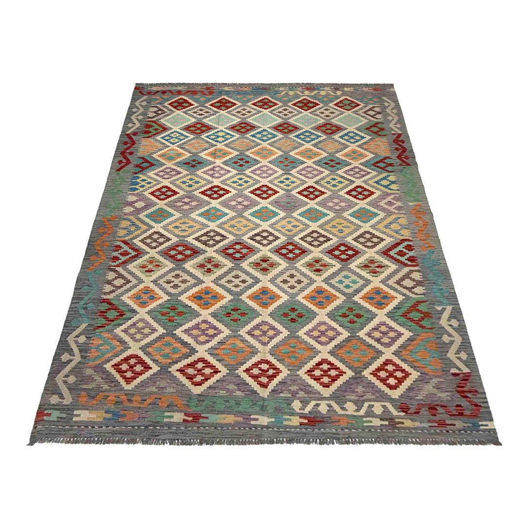 Afghan Vegetable Kilim Rug 6' 4" x 9' 9" Flat-Weave detail
