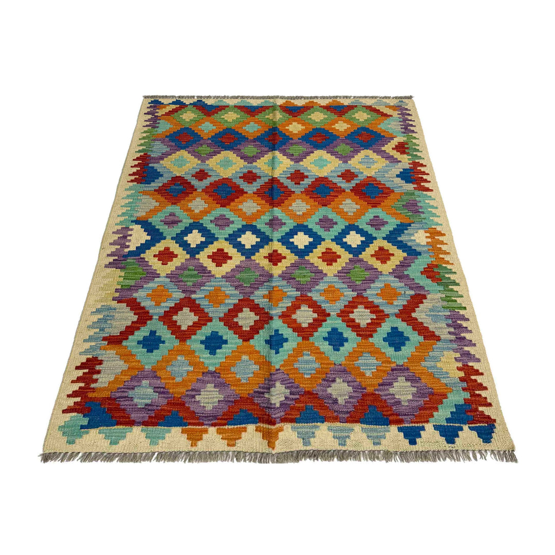 Afghan Vegetable Kilim Rug 3' 3" x 4' 11" Flat-Weave detail