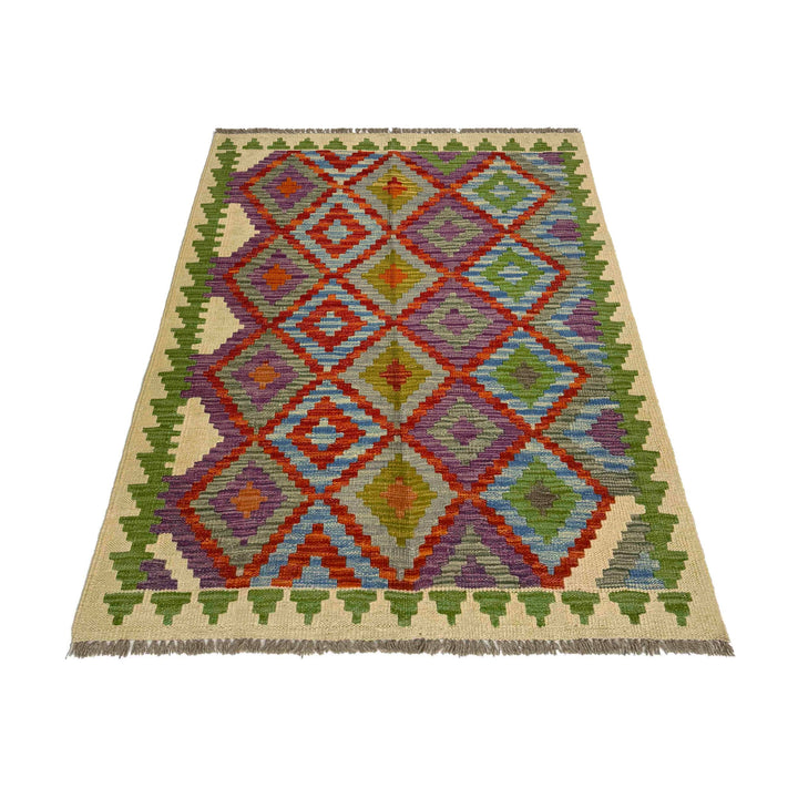 Afghan Vegetable Kilim Rug 3' 3" x 4' 9" Flat-Weave detail