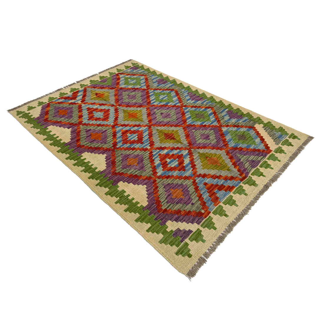 Afghan Vegetable Kilim Rug 3' 3" x 4' 9" Flat-Weave view