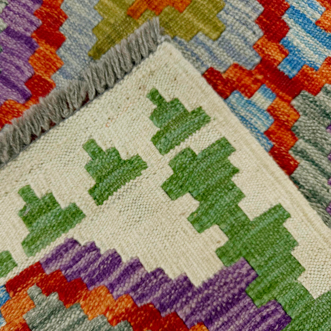 Afghan Vegetable Kilim Rug 3' 3" x 4' 9" Flat-Weave border