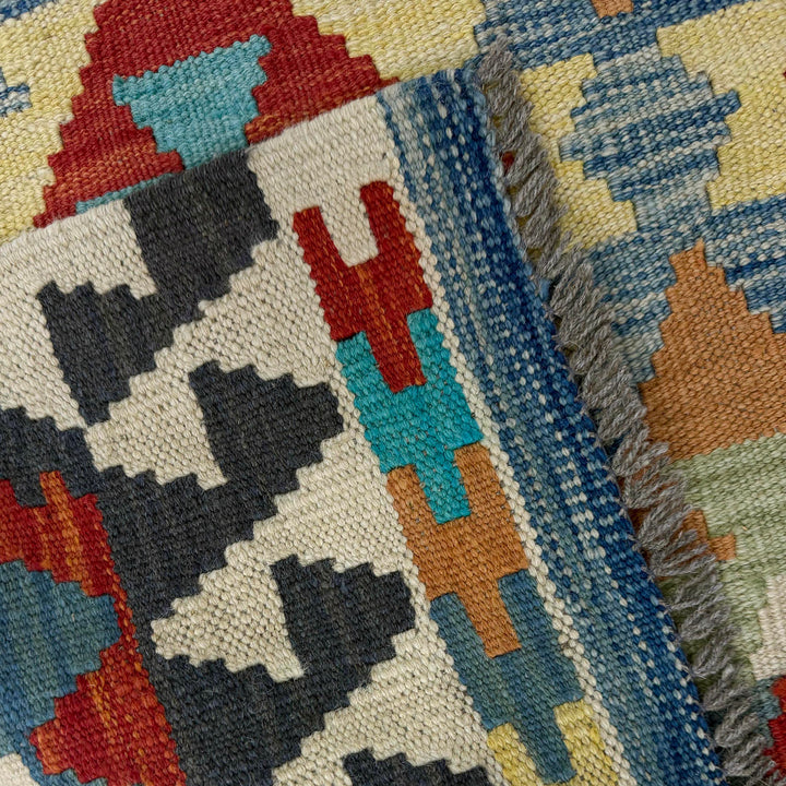 Afghan Vegetable Kilim Rug 3' 3" x 5' 1" Flat-Weave border