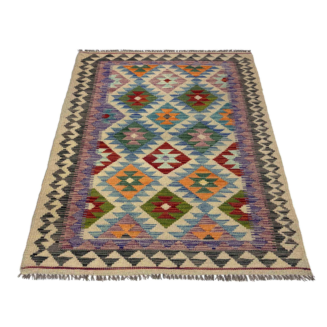 Afghan Vegetable Kilim Rug 3' 5" x 5' 5" Flat-Weave detail