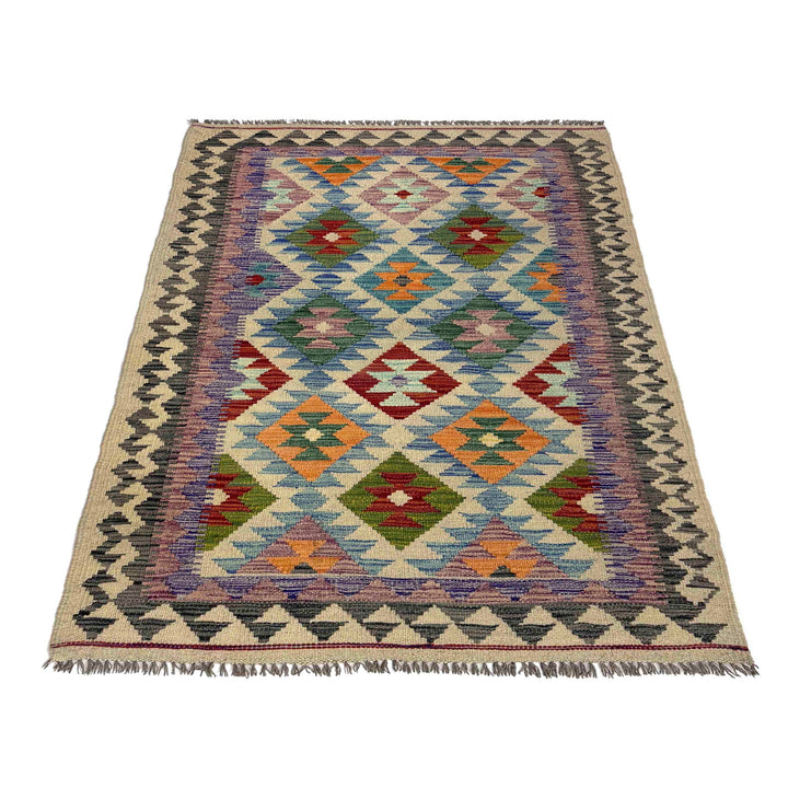 Afghan Vegetable Kilim Rug 3' 5" x 5' 5" Flat-Weave detail