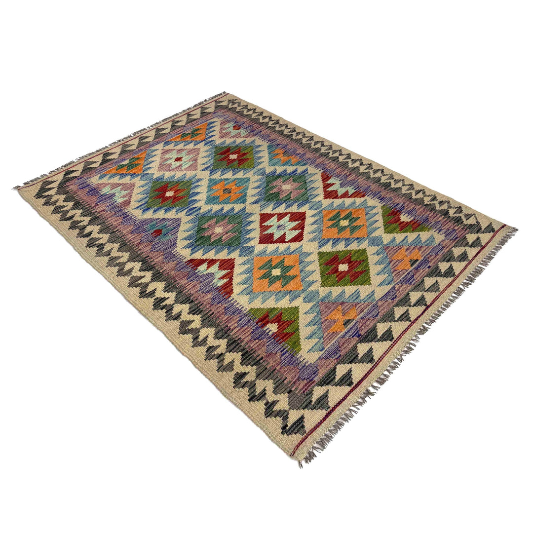 Afghan Vegetable Kilim Rug 3' 5" x 5' 5" Flat-Weave close-up