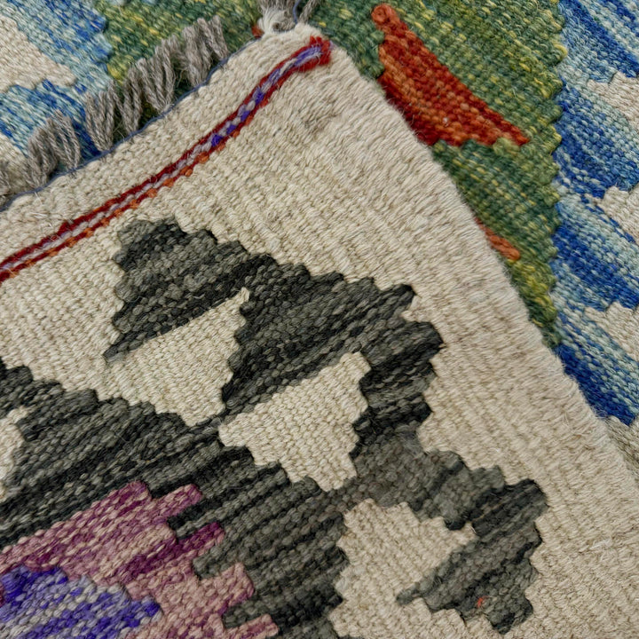 Afghan Vegetable Kilim Rug 3' 5" x 5' 5" Flat-Weave border