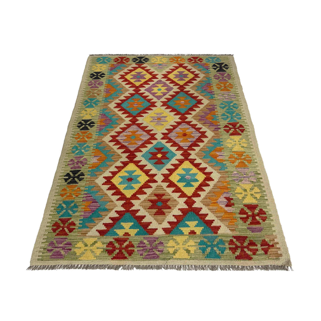 Afghan Vegetable Kilim Rug 3' 3" x 5' 5" Flat-Weave detail