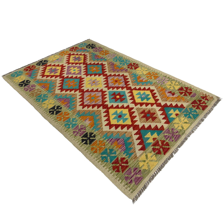 Afghan Vegetable Kilim Rug 3' 3" x 5' 5" Flat-Weave view