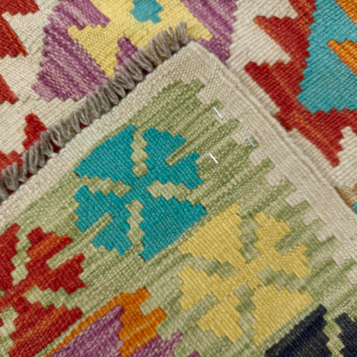 Afghan Vegetable Kilim Rug 3' 3" x 5' 5" Flat-Weave border