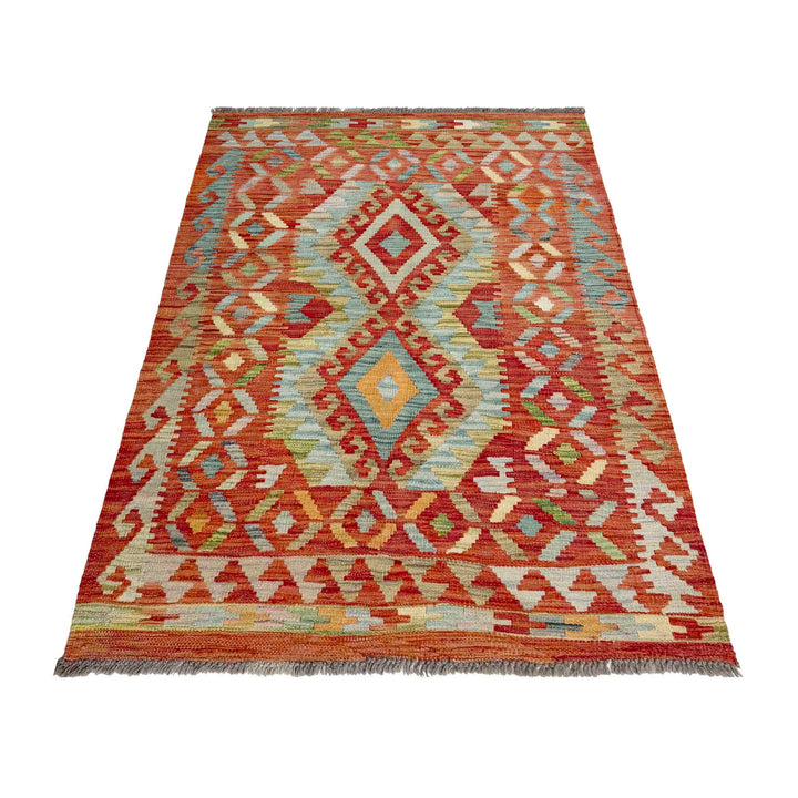 Afghan Vegetable Kilim Rug 3' 5" x 4' 11" Flat-Weave detail