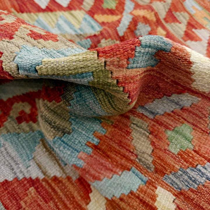 Afghan Vegetable Kilim Rug 3' 5" x 4' 11" Flat-Weave texture