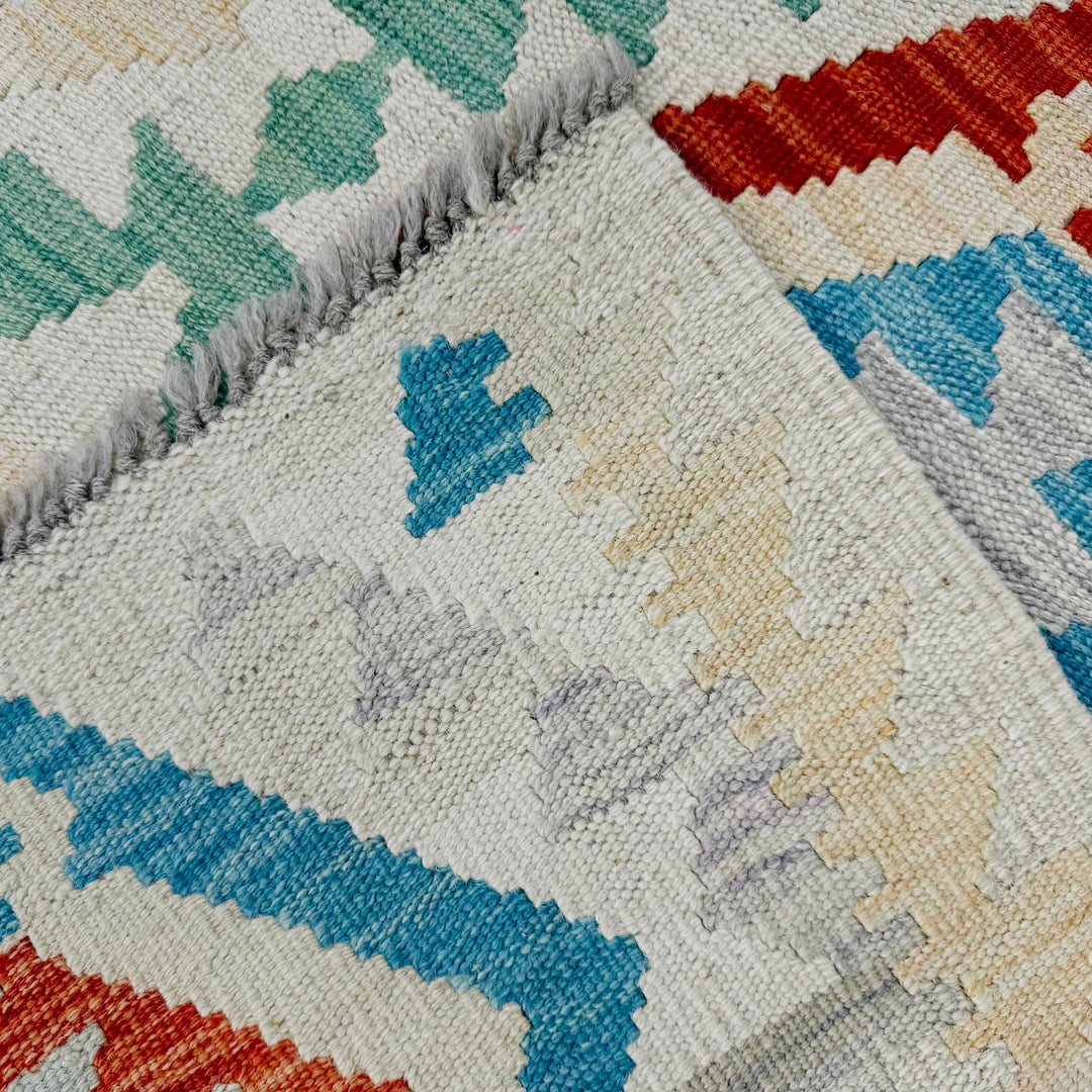Afghan Vegetable Kilim Rug 3' 5" x 5' 1" Flat-Weave border