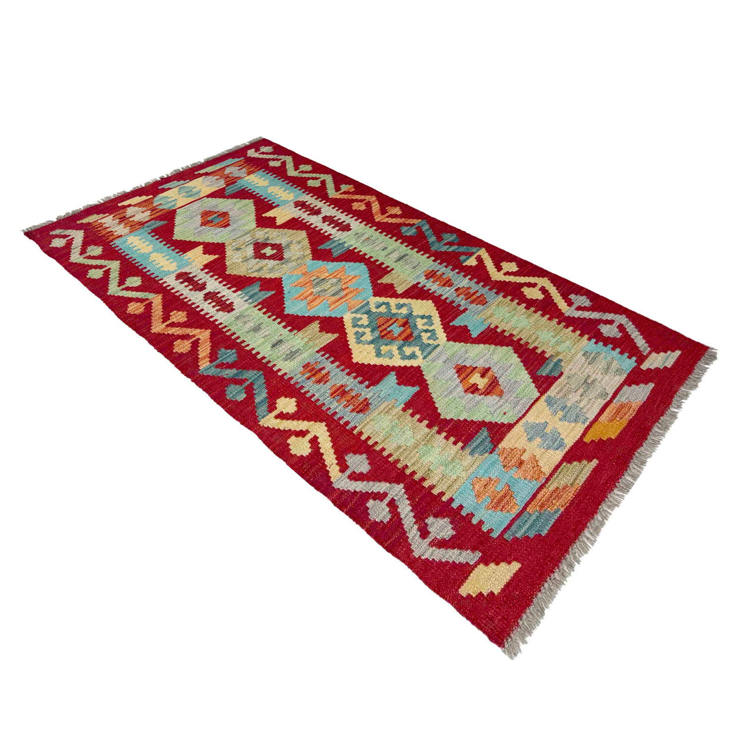 Afghan Vegetable Kilim Rug 2' 6" x 4' 9" Flat-Weave close-up