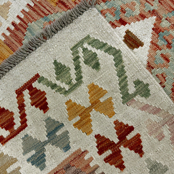 Afghan Vegetable Kilim Rug 2' 9" x 4' 6" Flat-Weave border