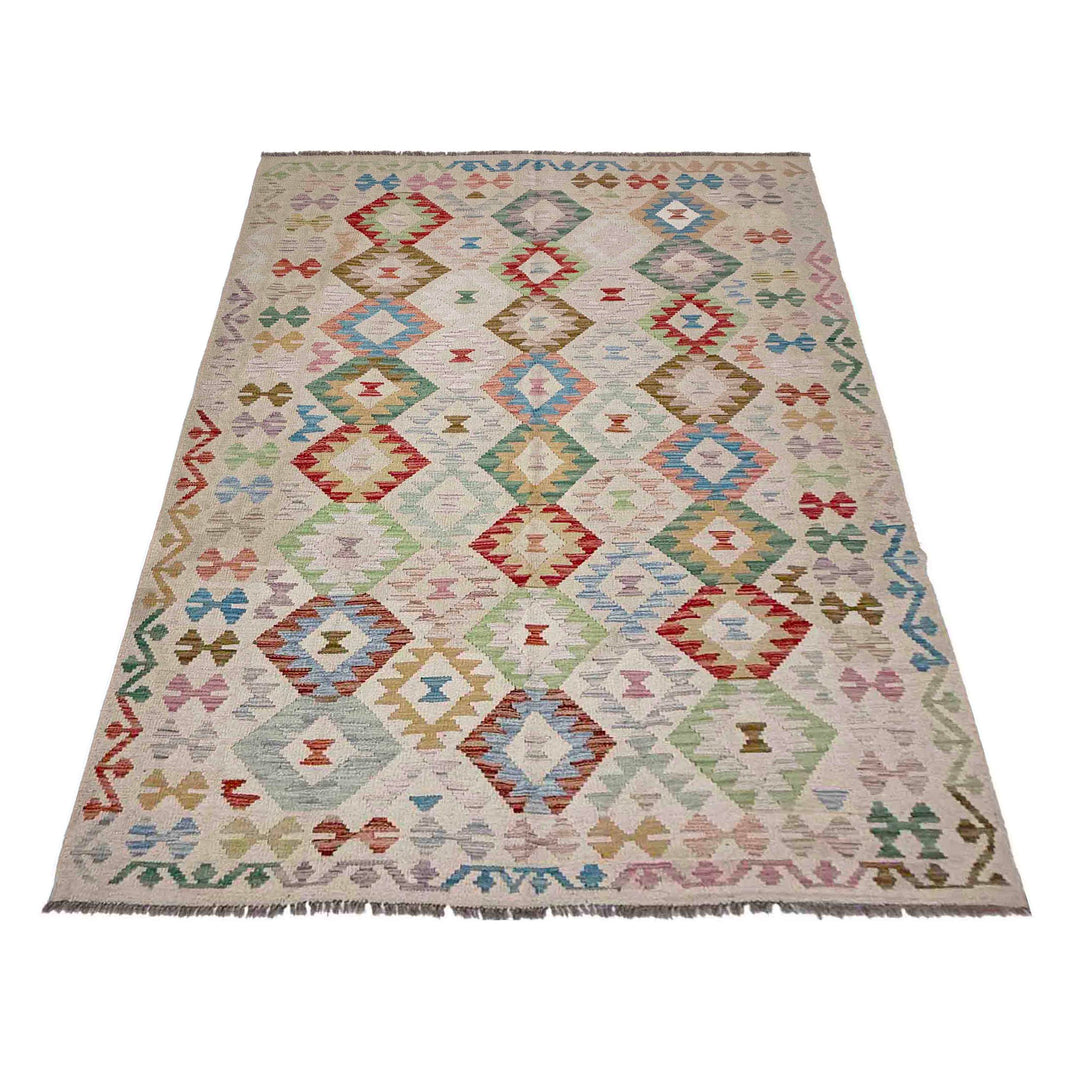 Afghan Vegetable Kilim Rug 5' 7" x 8' 1" Flat-Weave detail