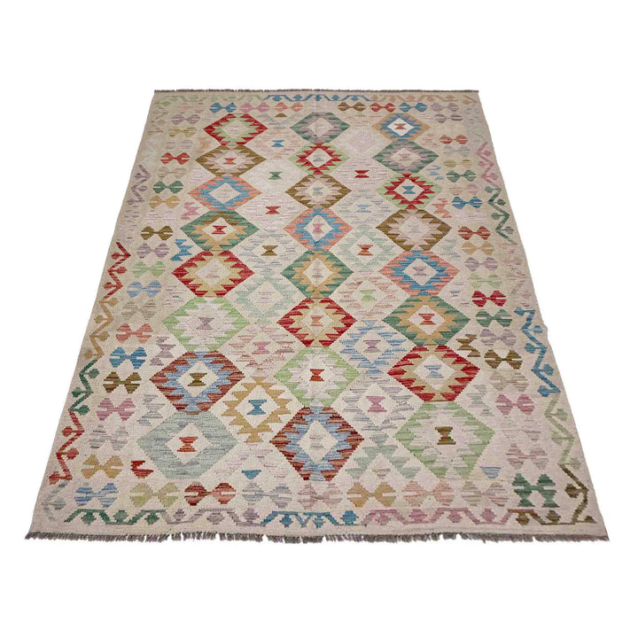 Afghan Vegetable Kilim Rug 5' 7" x 8' 1" Flat-Weave detail