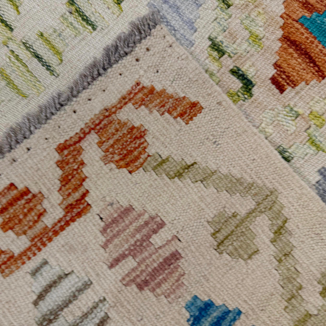 Afghan Vegetable Kilim Rug 2' 5" x 4' 3" Flat-Weave border