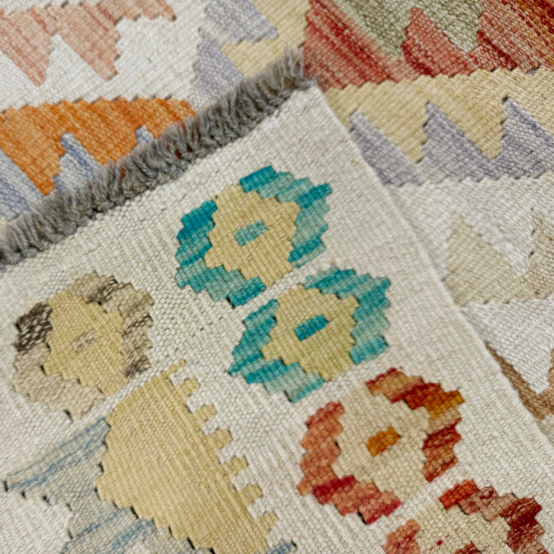 Afghan Vegetable Kilim Rug 2'7" x 3'10" Flat-Weave border