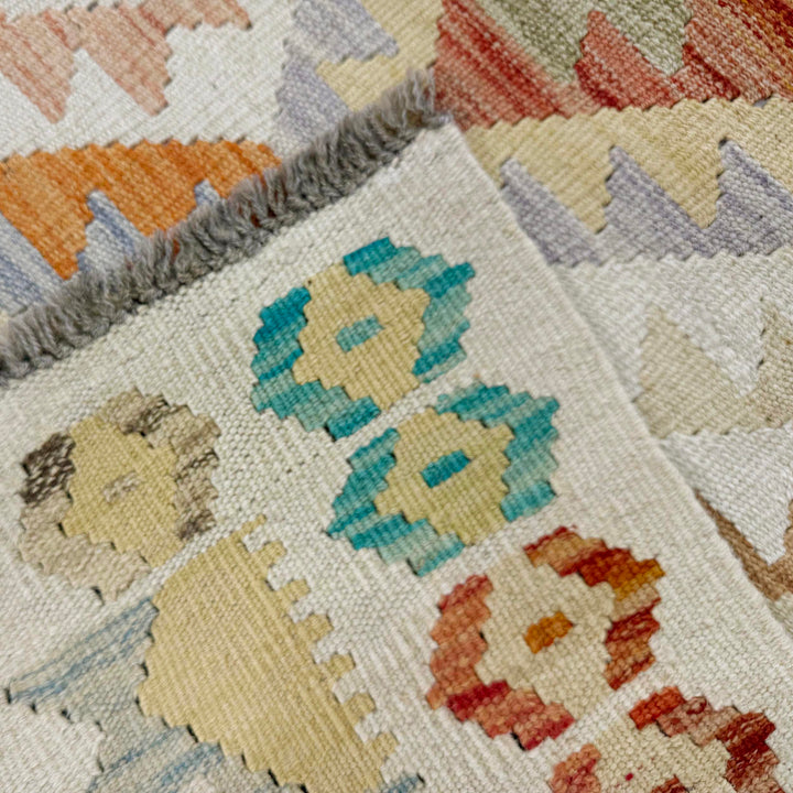 Afghan Vegetable Kilim Rug 2'7" x 3'10" Flat-Weave border