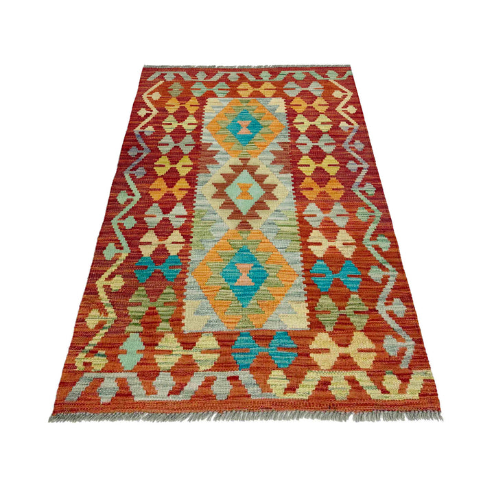Afghan Vegetable Kilim Rug 2' 7" x 4' 6" Flat-Weave detail